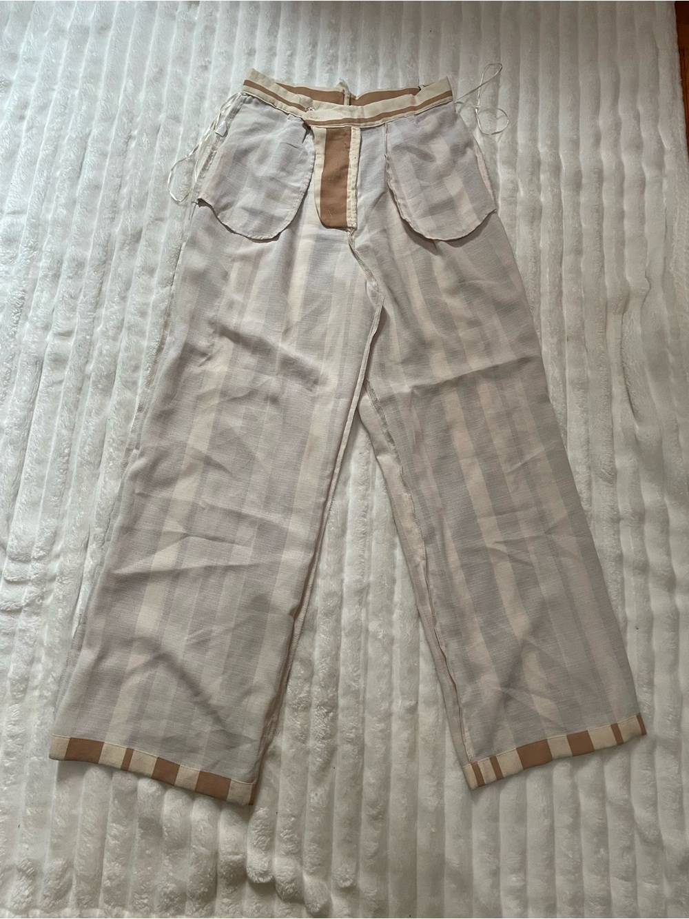 High-Rise Wide-Leg Striped Pants in Tan and Cream - Picture 10 of 15